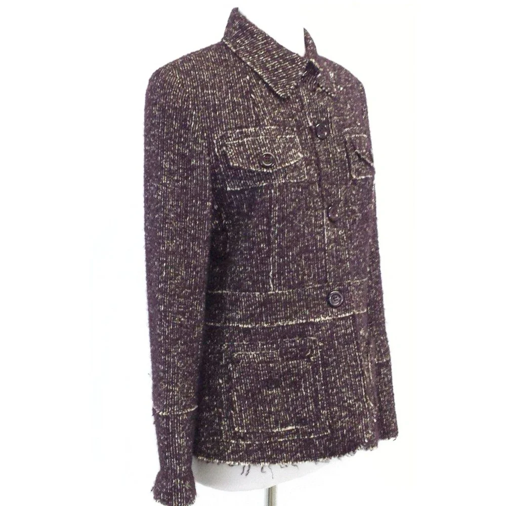 Lafayette 148 Alpaca Wool Bouche Purple Multi Blazer Jacket Petite Size 2 - Picture 3 of 9